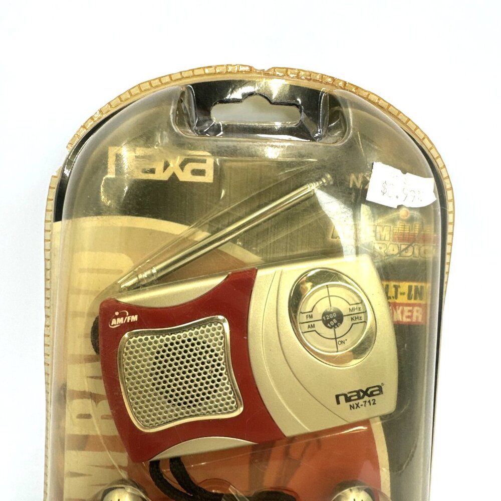 Naxa NR-712 AM FM radio built in speaker & carrying strap, Sealed, Red